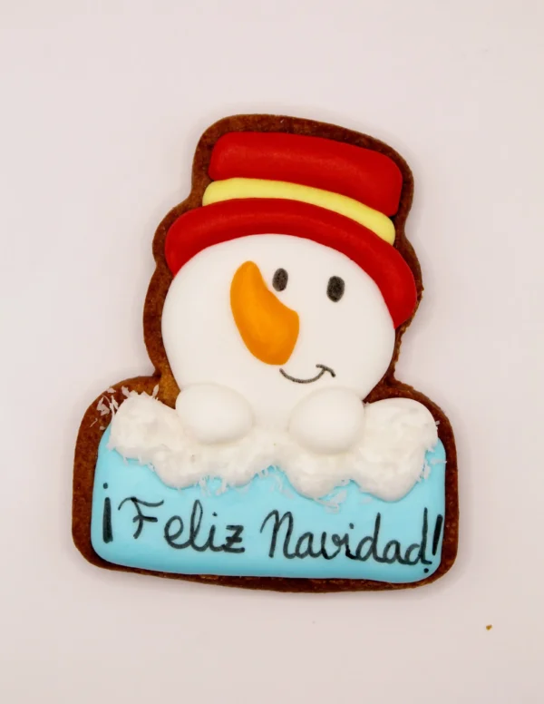 Galleta decorada-Muñeco de Nieve Feliz Navidad