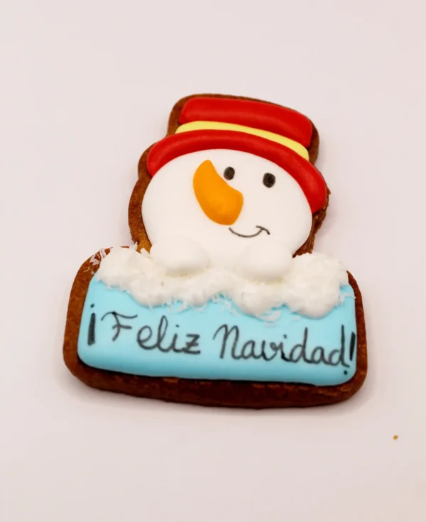 Galleta decorada-Muñeco de Nieve Feliz Navidad
